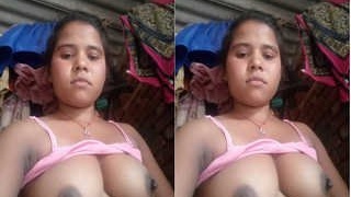 Country girl flaunts her large breasts and masturbates with her hands