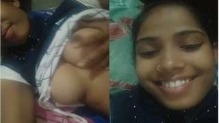 Lovely Indian babe gives a blowjob and teases with her breasts