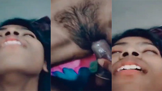 Watch a hairy teenage girl's pussy get moaned hard on camera