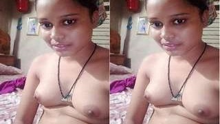 Horny friend displays her breasts and pussy