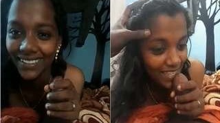 Tamil girl with a shy smile gives a blowjob