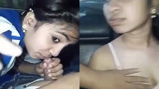 Desi Bangla babe gives a blowjob in a car