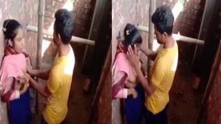 An Indian girl performs oral sex on her partner while also fondling his breasts
