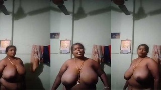 Indian wife with big boobs takes selfie in the nude