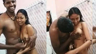 Adorable Indian couple enjoys bath time together