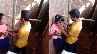 Indian village girl gives a blowjob and sucks on her lover's tits