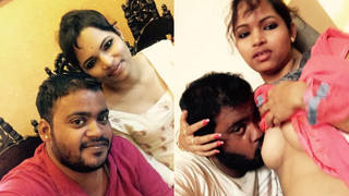 Cute Indian girl gives a sensual breast massage to her lover