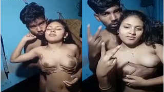 Amateur couple's steamy romance in a village setting