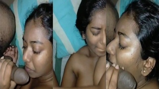 A brunette with a little extra weight performs oral sex