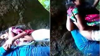 Cute Lankan babe enjoys outdoor boob play and sucking