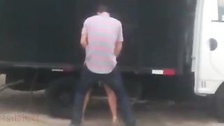 Cute Indian girl gives blowjob and gets fucked behind a truck