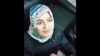 Aunt in hijab gives a blowjob