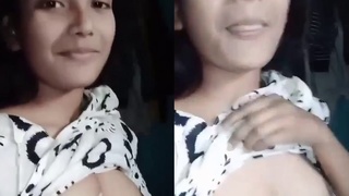 College babe flaunts her perky boobs in a solo video