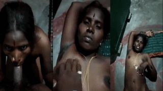 Tamil black slut gives a blowjob to her house owner