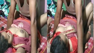 Desi couple enjoys sex in saree with village boy sleeping