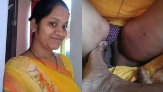 Desi boss gets off with feet in bhabhi's pinkish pussy