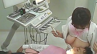 Japanese dentist with big tits breaks her routine and gets fucked