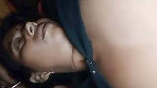 Hubby proudly displays his wife's large breasts and intimate area