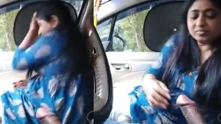 A hot South Indian couple enjoys a car ride with a blowjob