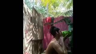 Shower time in the village: A sensual outdoor adventure