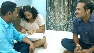 Stepbrother and his hot wife have sex in front of Indian husband in Hindi video